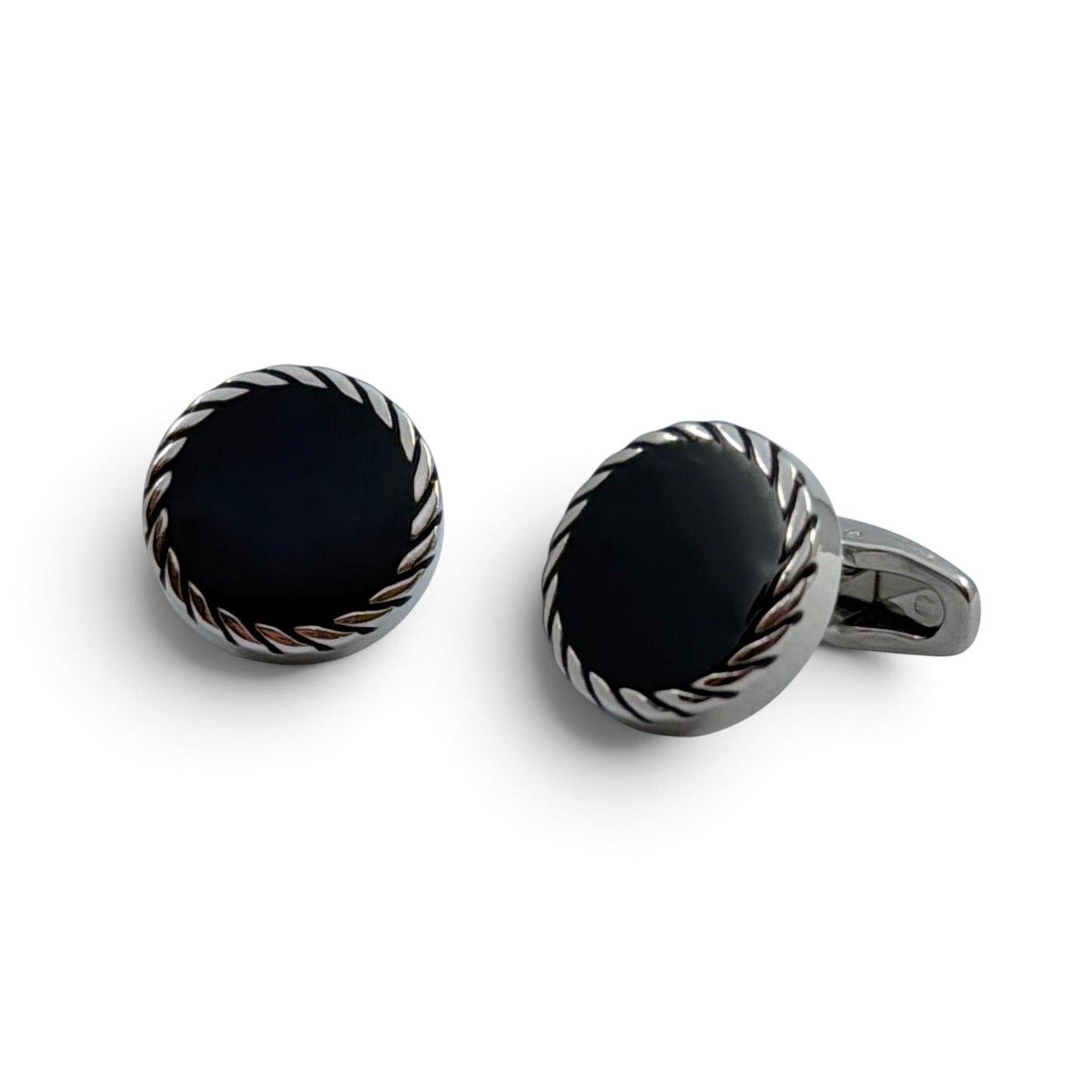 Onyx Laurel Silver Cufflinks