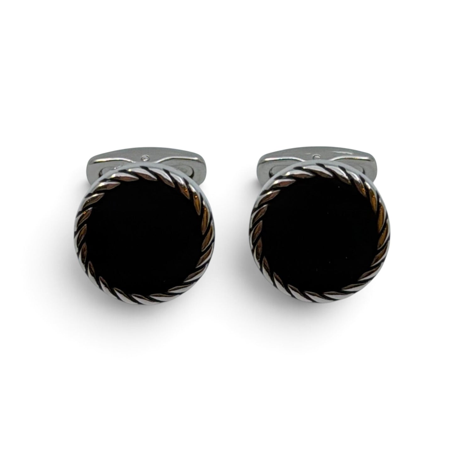 Onyx Laurel Silver Cufflinks