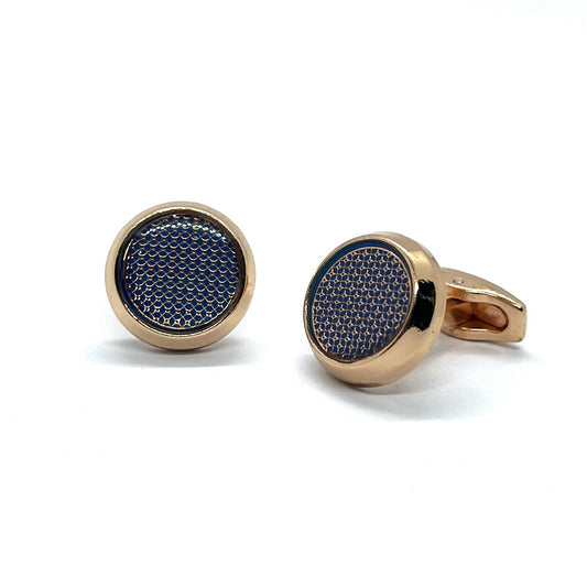 Blue Textured Shine Glass Golden Cufflinks