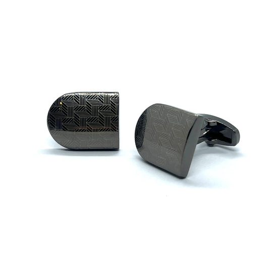 Side Shield Shape Lined Fop Grey Metallic Cufflinks