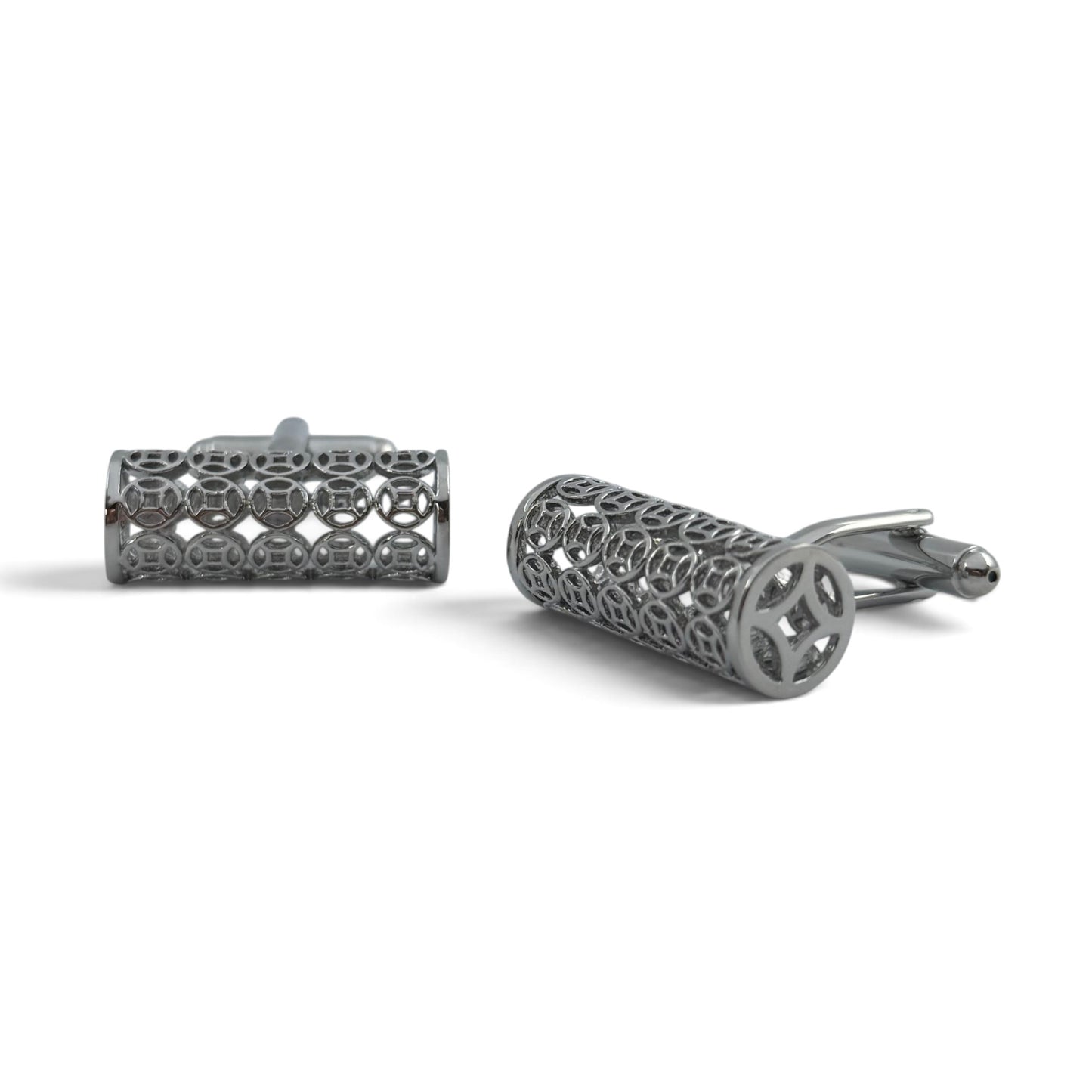 Silver Lattice Silver Long Cufflinks