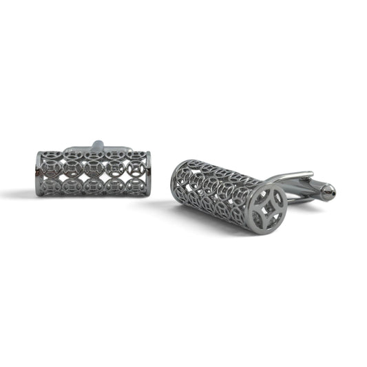Silver Lattice Silver Long Cufflinks
