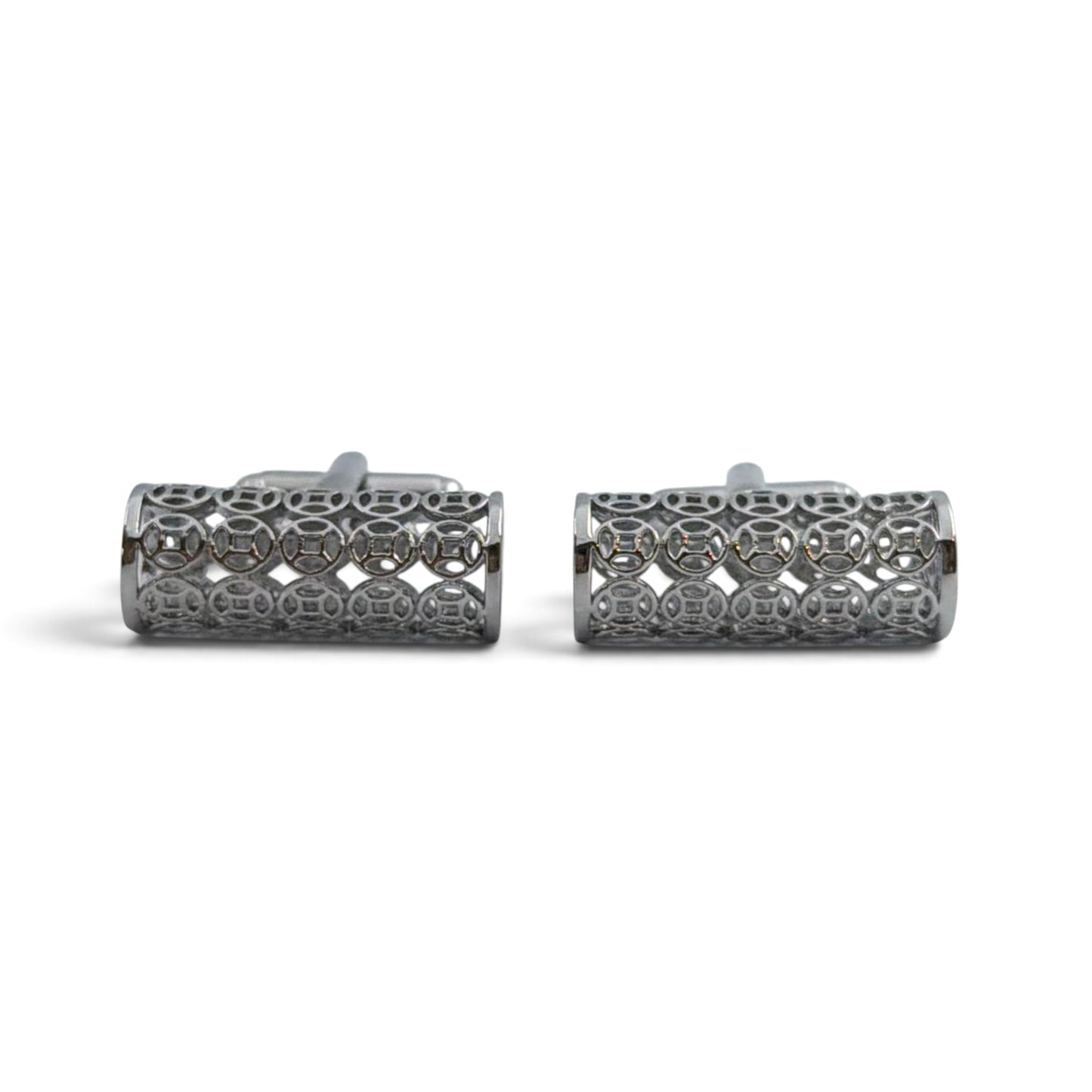Silver Lattice Silver Long Cufflinks