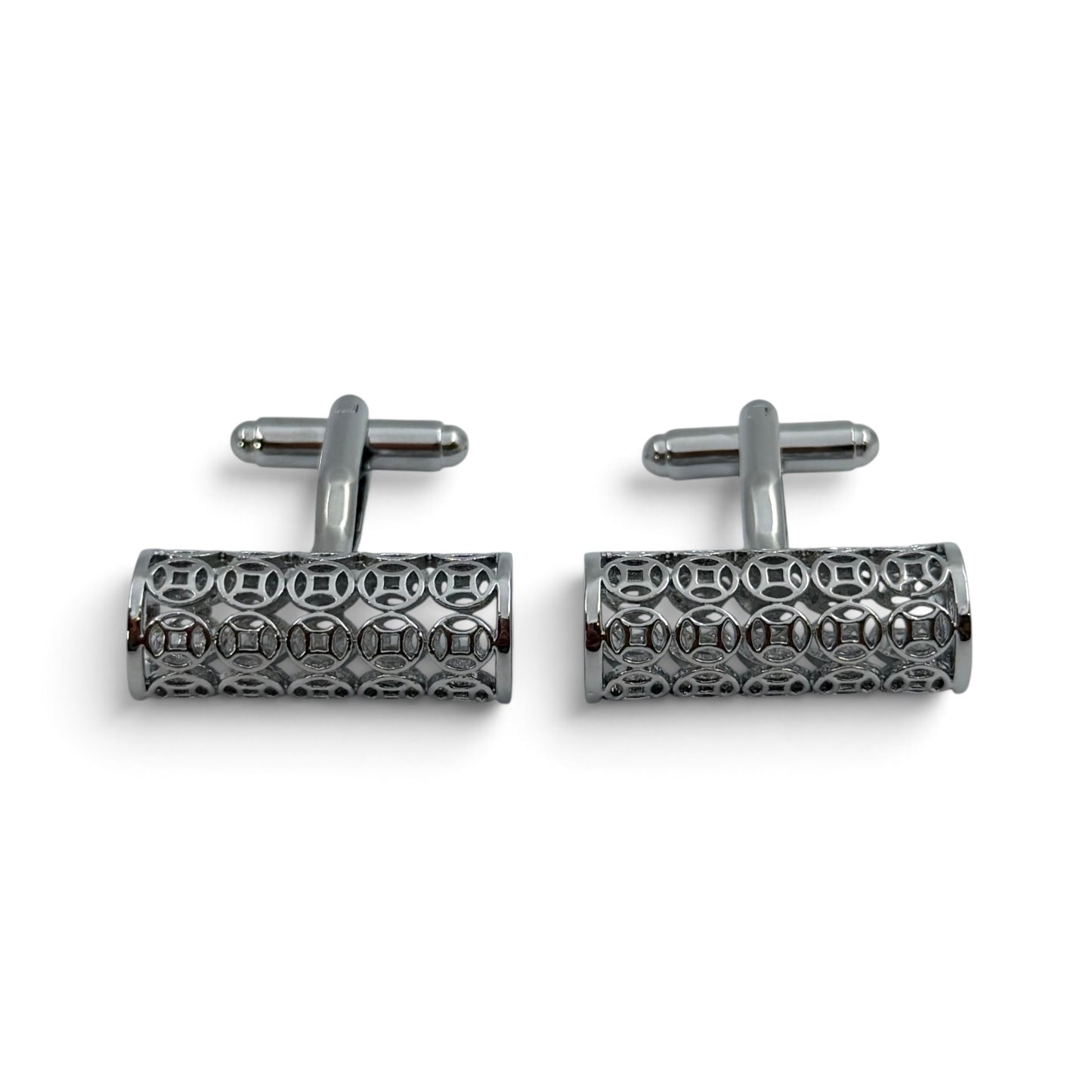 Silver Lattice Silver Long Cufflinks