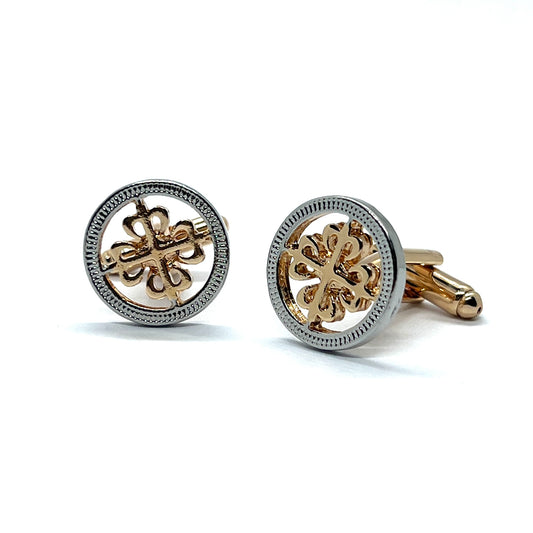 Vintage Cross Golden Silver Round Cufflinks