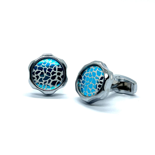 Blue Leopard Silver Cufflinks