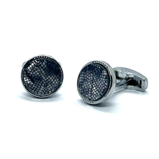 Blue Grad Textured Silver Cufflinks