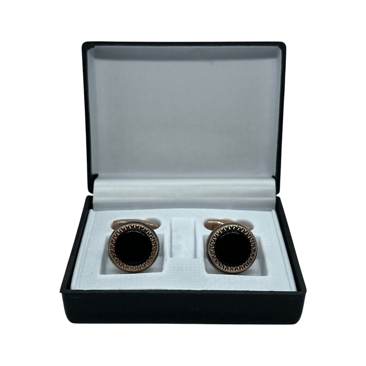 Black Round Rose Gold Cufflinks