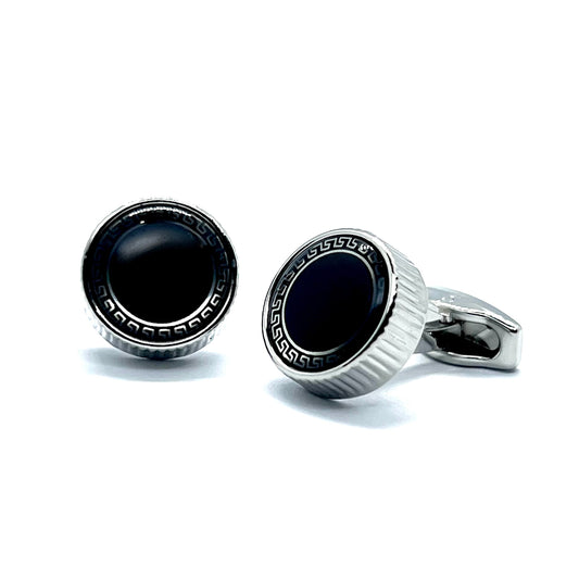 Silver Round Glass Silver Cufflinks