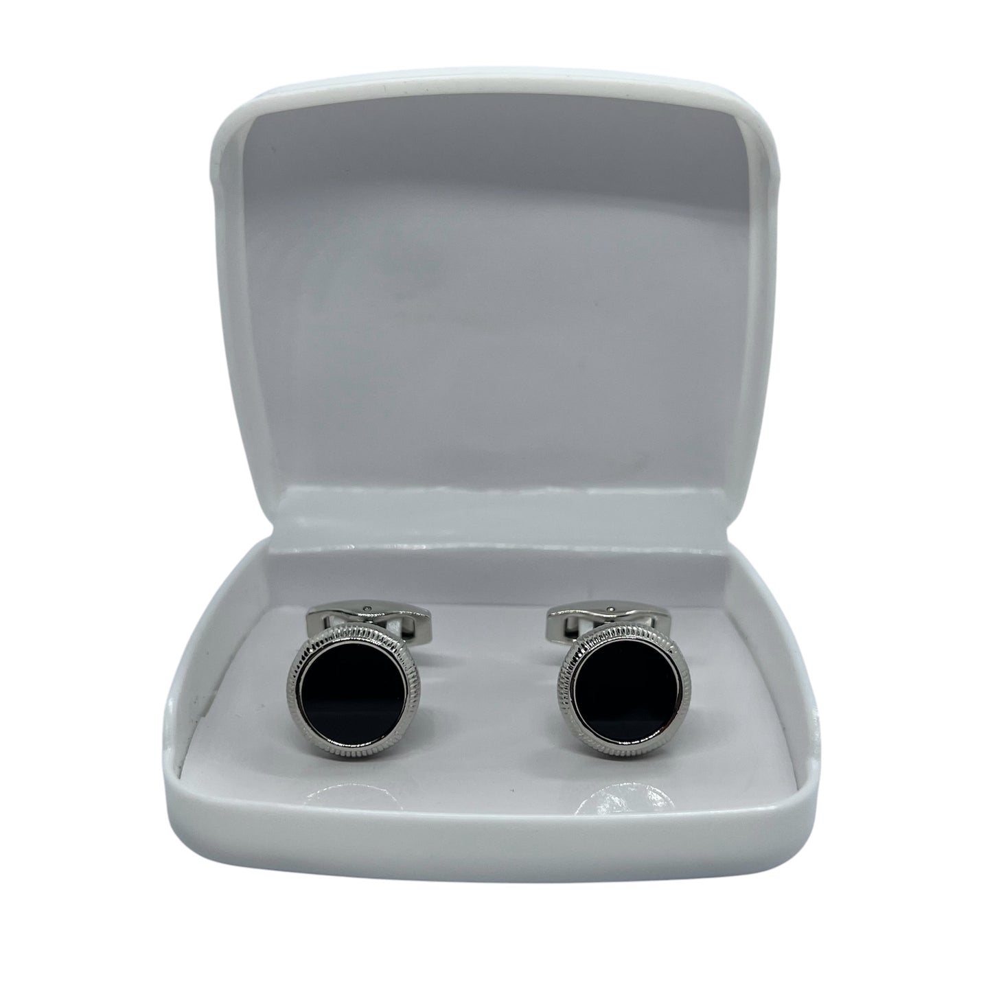 Black Glass Silver Cufflinks