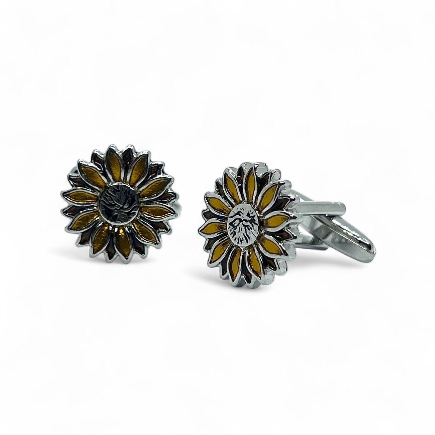 Retro Sunflower Silver Cufflinks