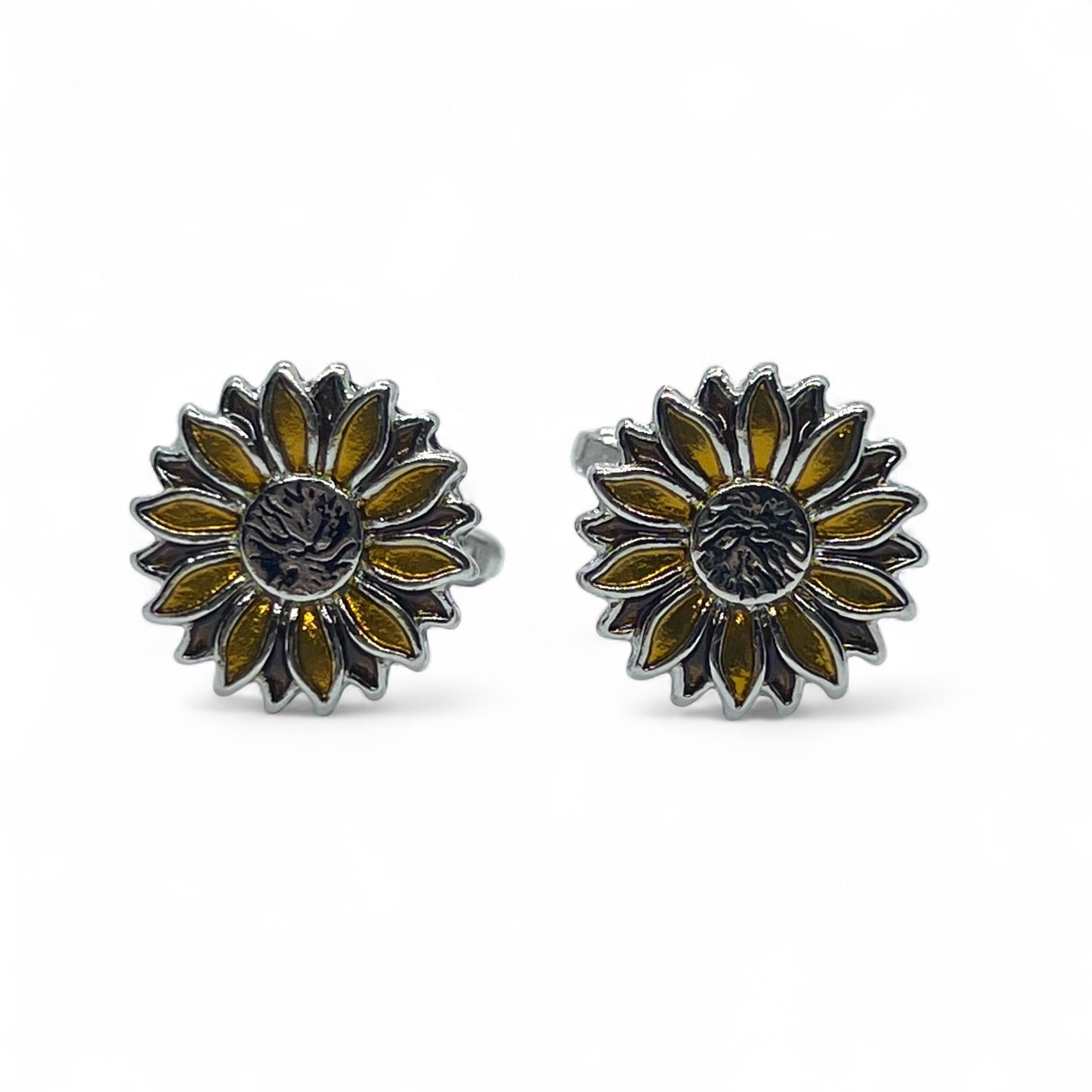 Retro Sunflower Silver Cufflinks