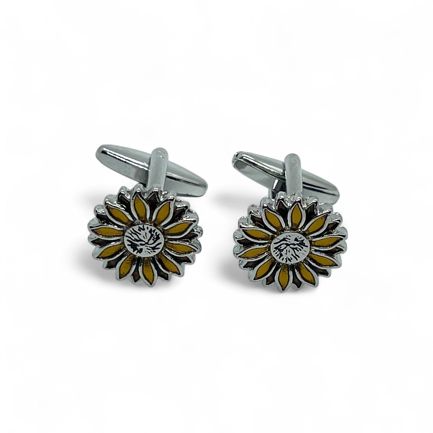 Retro Sunflower Silver Cufflinks