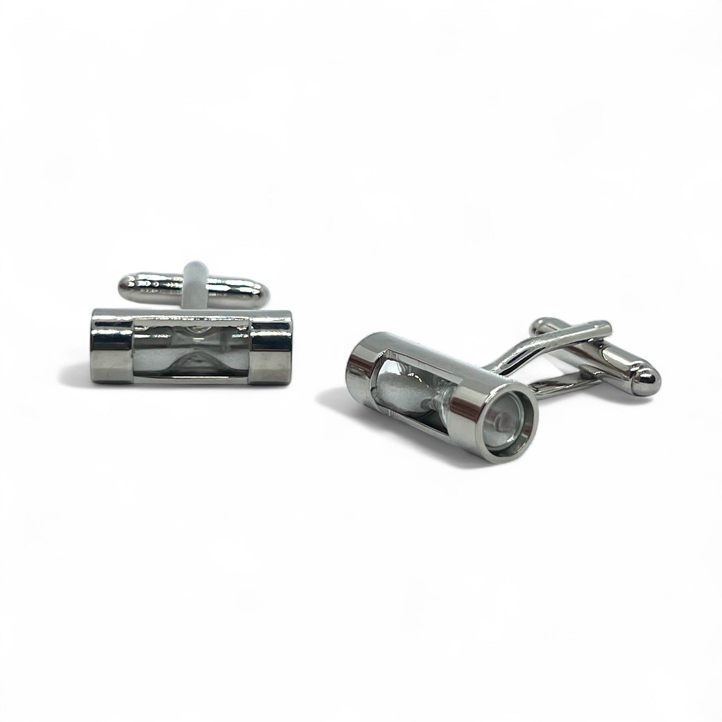 White Functional Hourglass Silver Cufflinks