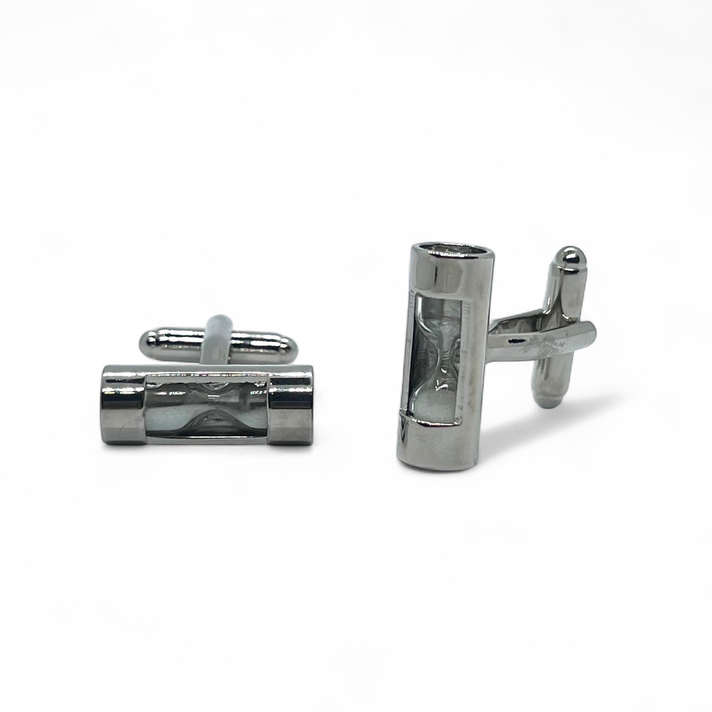 White Functional Hourglass Silver Cufflinks