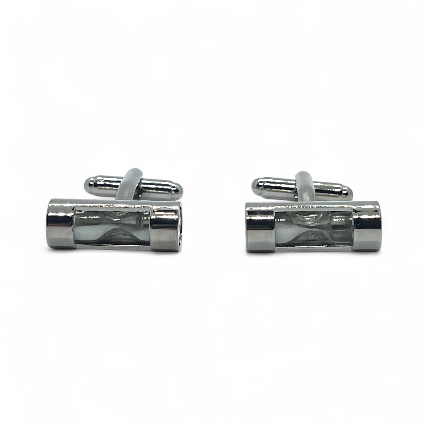 White Functional Hourglass Silver Cufflinks