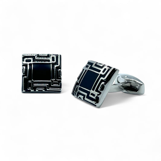 Black Retro Silver Cufflinks