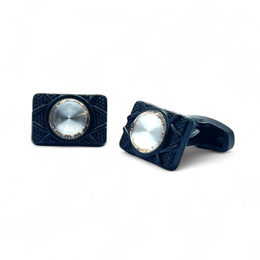 Dome Glass Black Recta Cufflinks