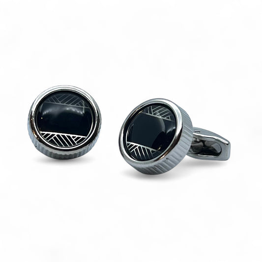 Lined Black Glass Silver Cufflinks