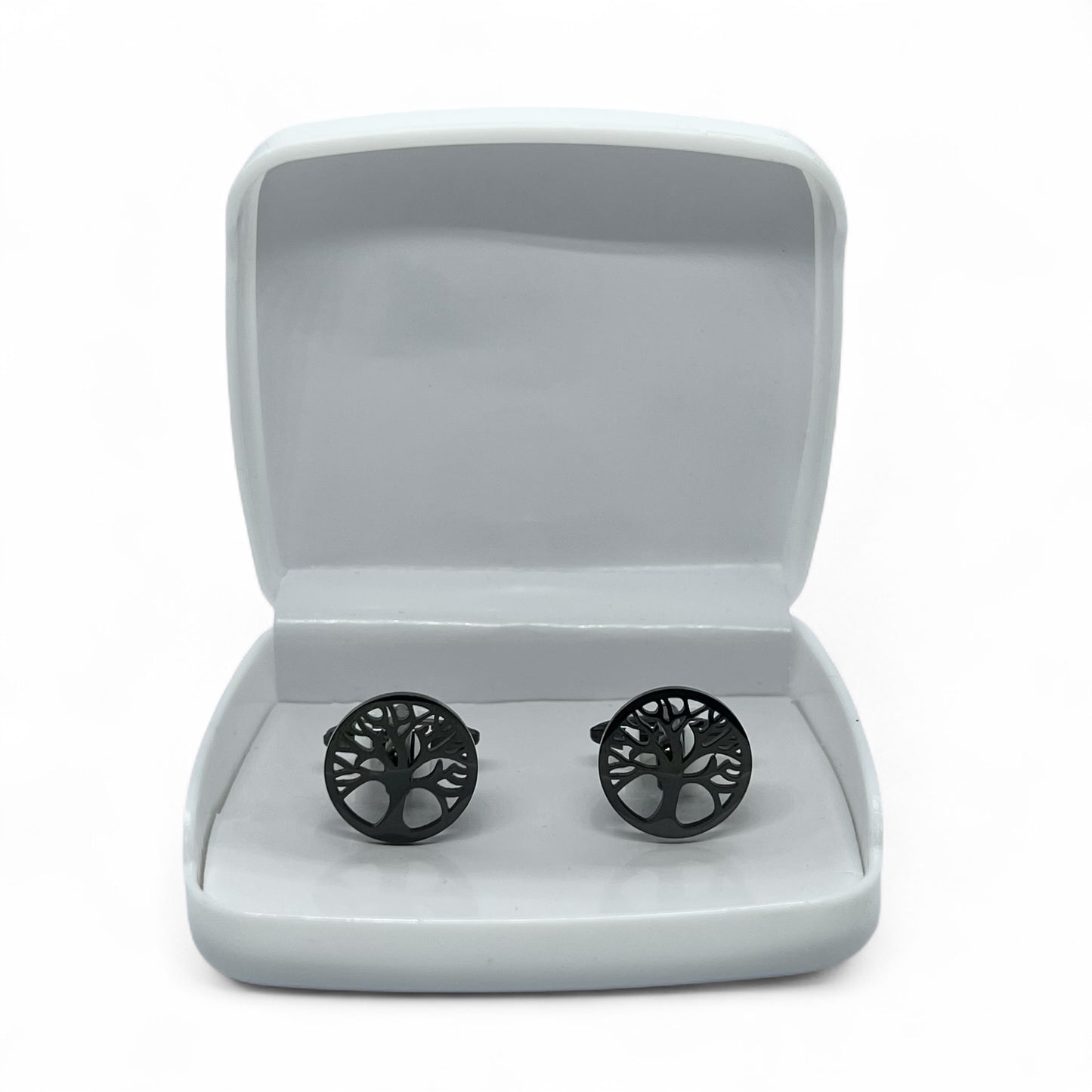Grey Metallic Tree Round Anime Cufflinks