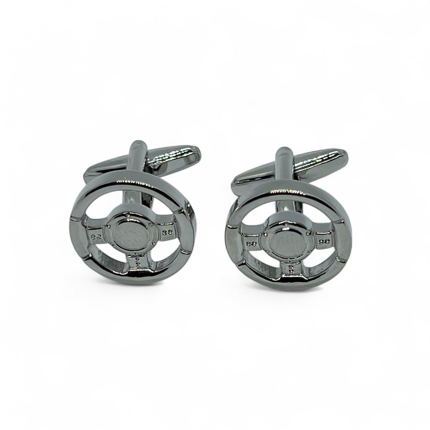 Car Steering Wheel Silver Cufflinks