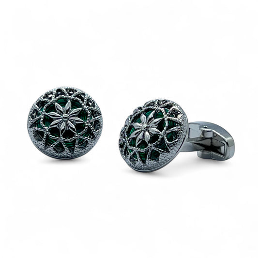 Vintage Hollow Green Resin Silver Cufflinks