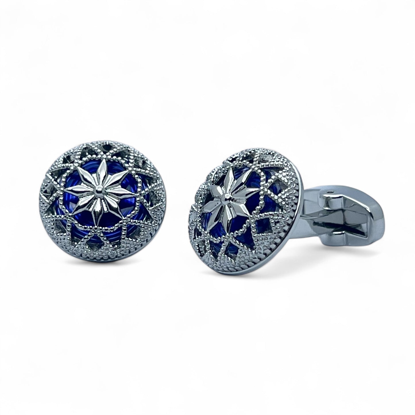 Vintage Hollow Blue Resin B Silver Cufflinks