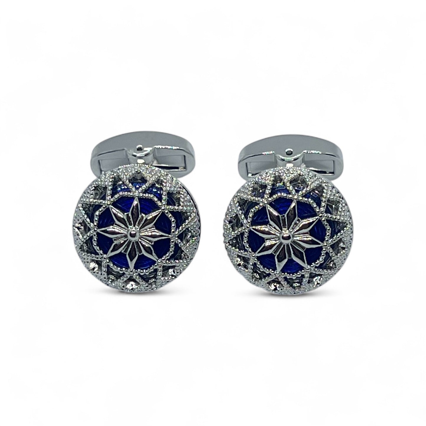 Vintage Hollow Blue Resin B Silver Cufflinks