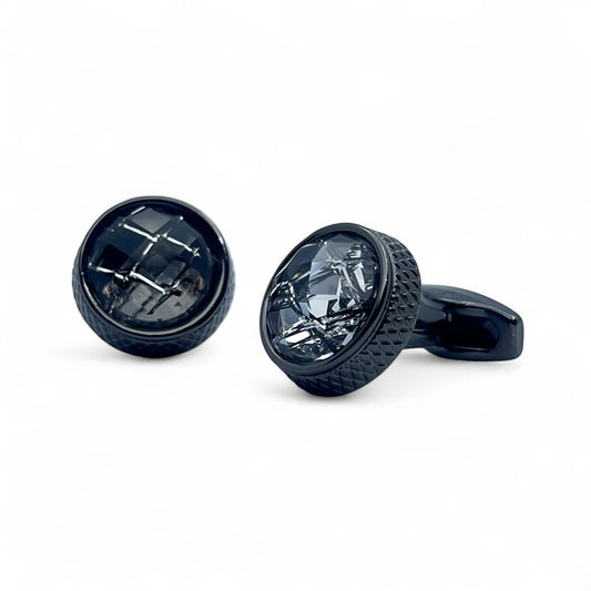 Silver Lined Glass Grey Metallic Cufflinks