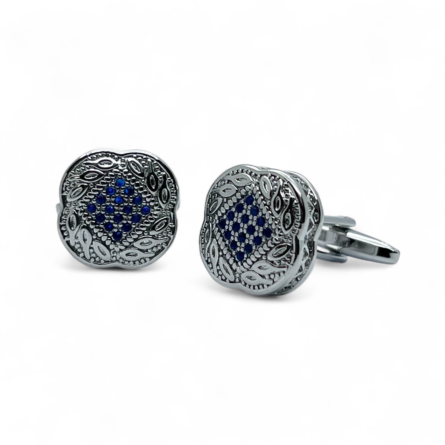 Classic Blue Zircon Flo B Silver Cufflinks