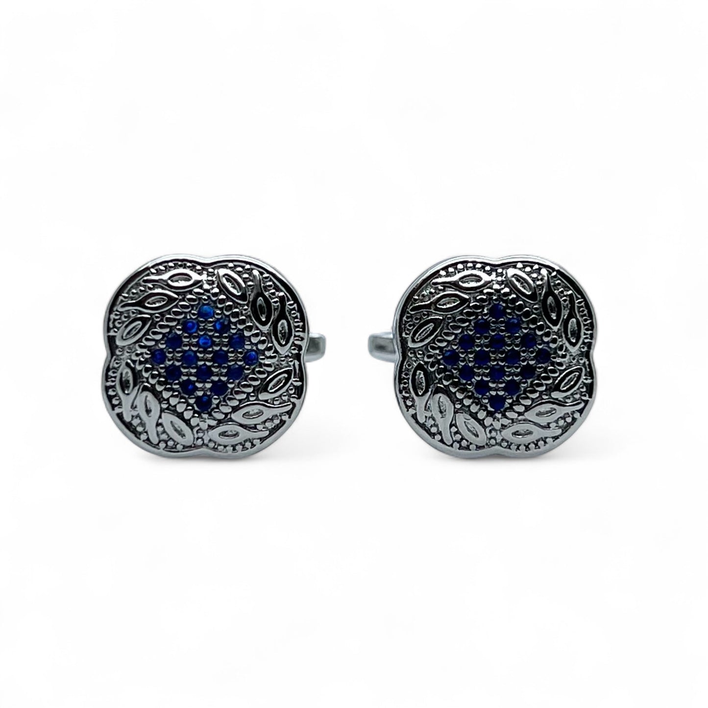 Classic Blue Zircon Flo B Silver Cufflinks