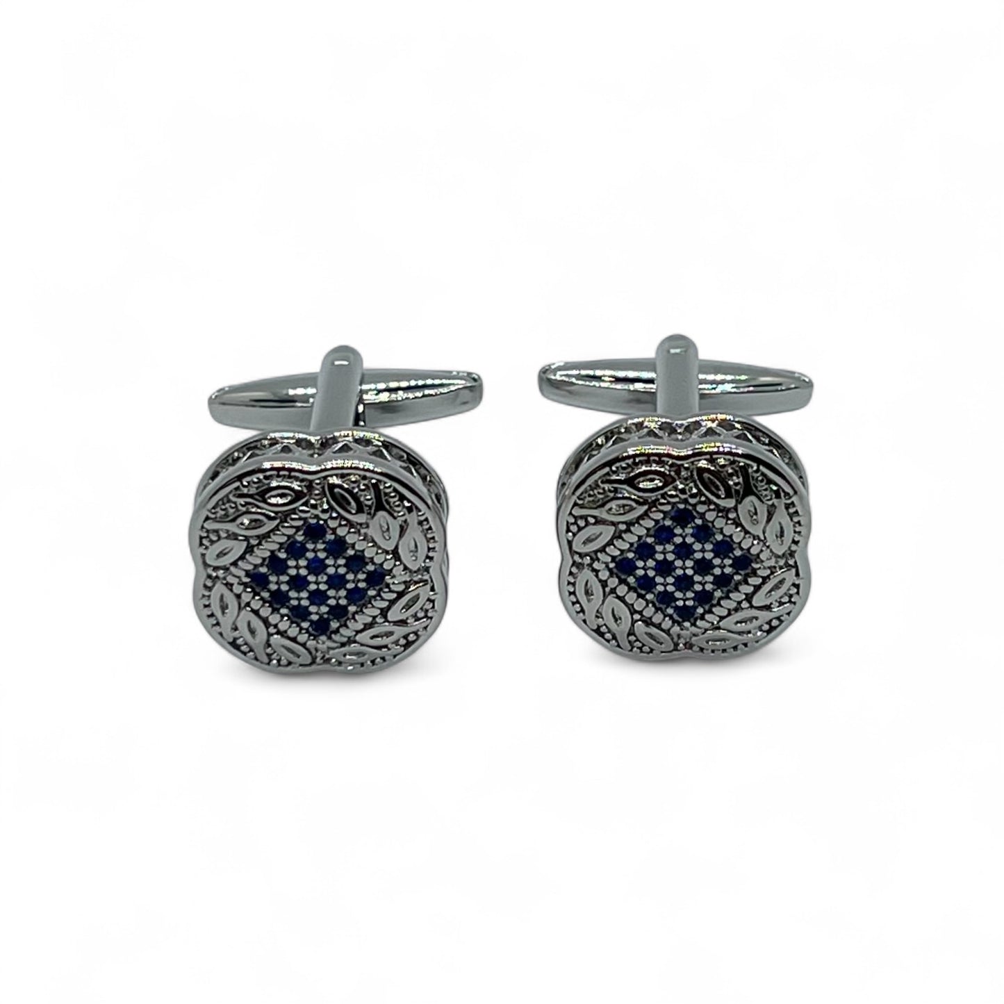 Classic Blue Zircon Flo B Silver Cufflinks