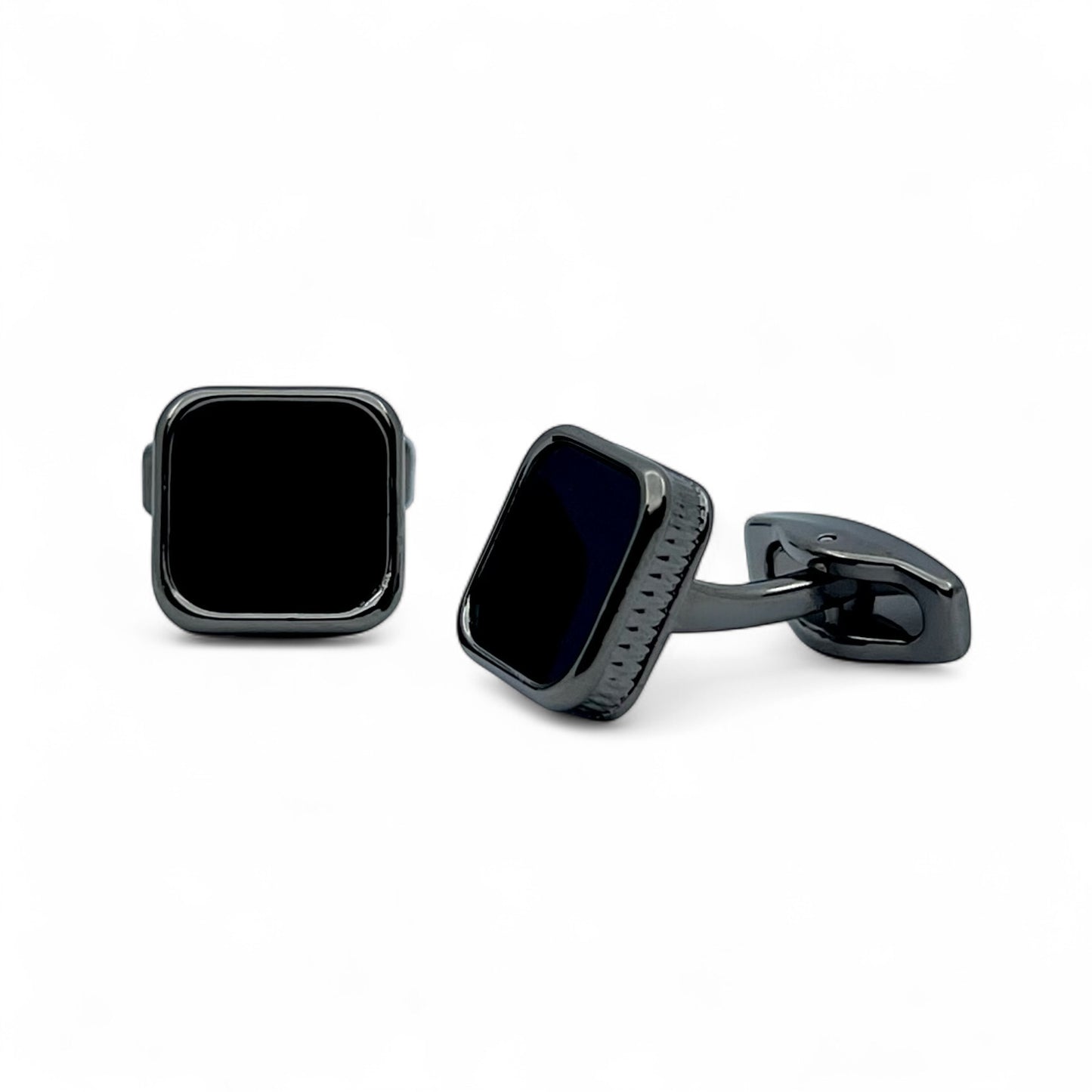 Black Glass B Metal Grey Cufflinks