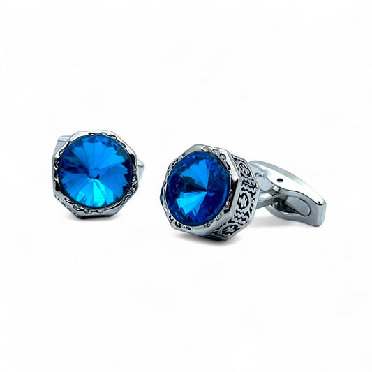 Crystal Blue Vintage Silver Cufflinks