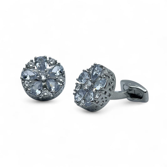 Crystal Bloom Silver Cufflinks
