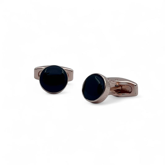 Mini Black Round Rose Gold Cufflinks