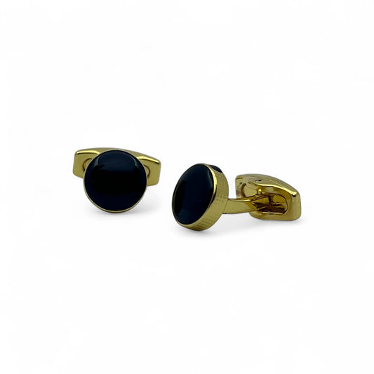 Mini Black Round Golden Cufflinks