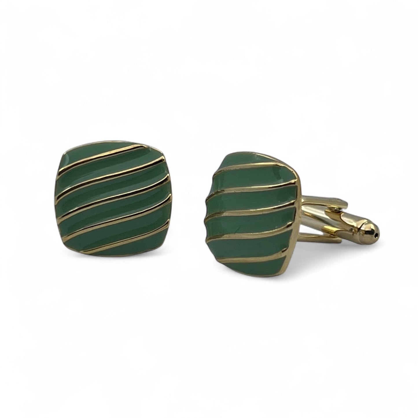 Green Vistriped Golden Cufflinks