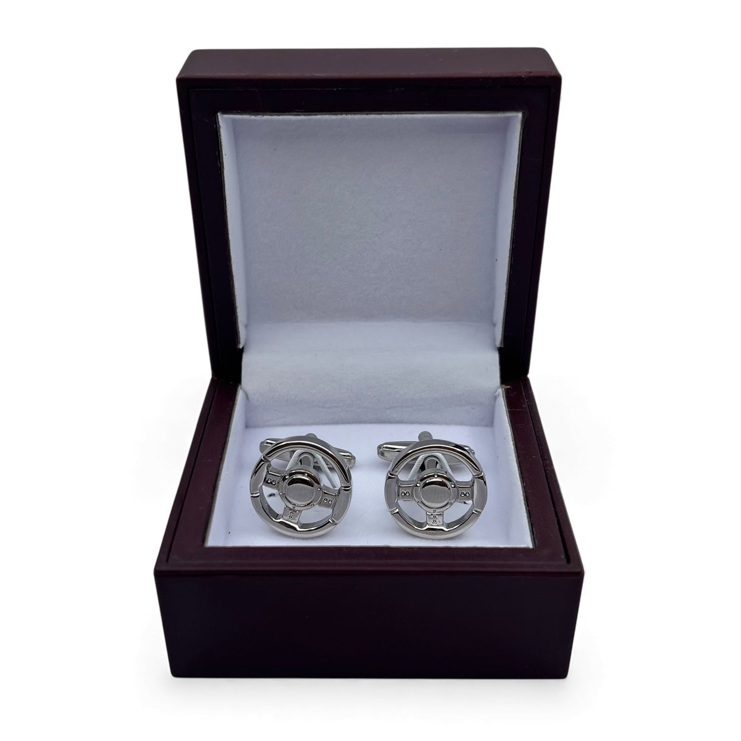 Car Steering Wheel Silver Cufflinks