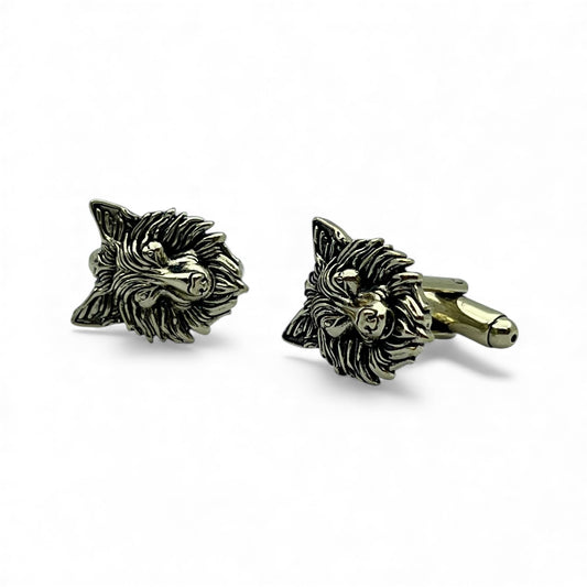 Wolf Face Vintage Style Antique Gold Cufflinks
