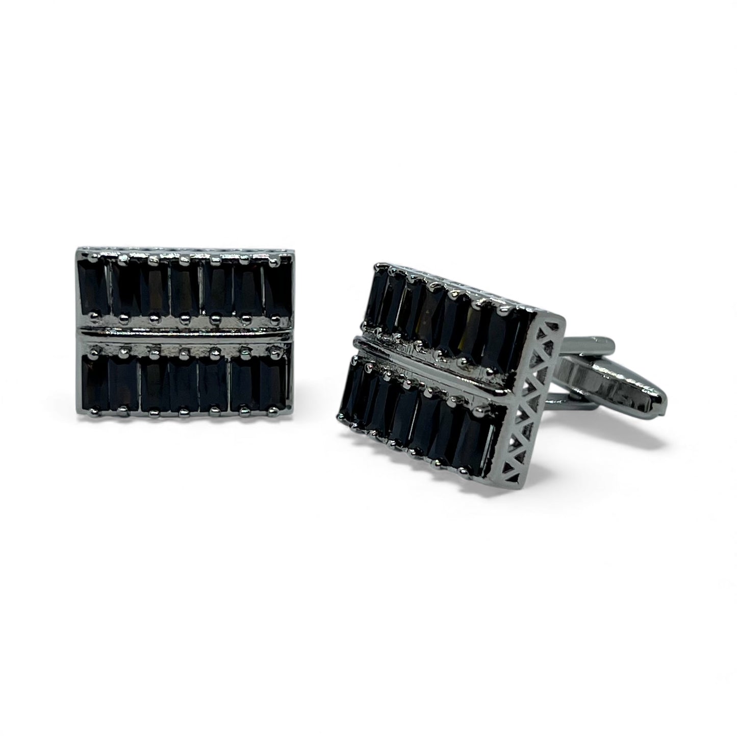 Imperial Black Row Silver Cufflinks