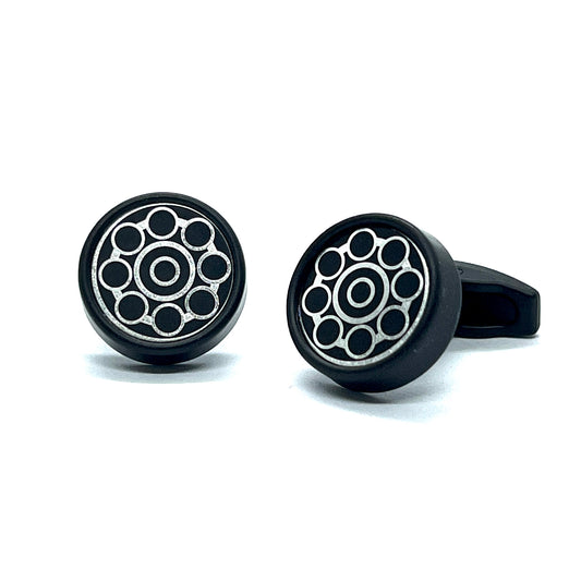 Round Silver Black Matt Cufflinks