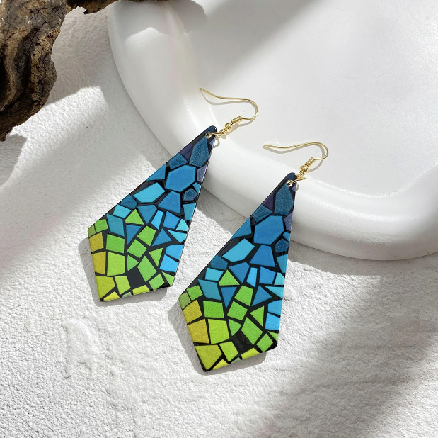 Patchwork Bear Acrylic Multicolour Drop Earrings