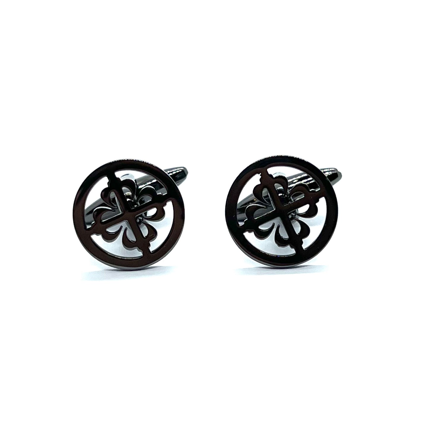 Vintage Cross Grey Metallic Round Anime Cufflinks Pakistan