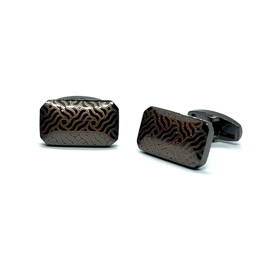 Zigzag Lined Printed Grey Metallic Cufflinks